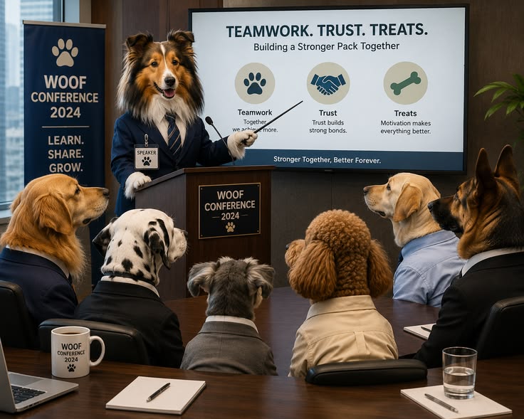 A veterinary team gathered around a conference table during a guided working session, led from the front of the room.