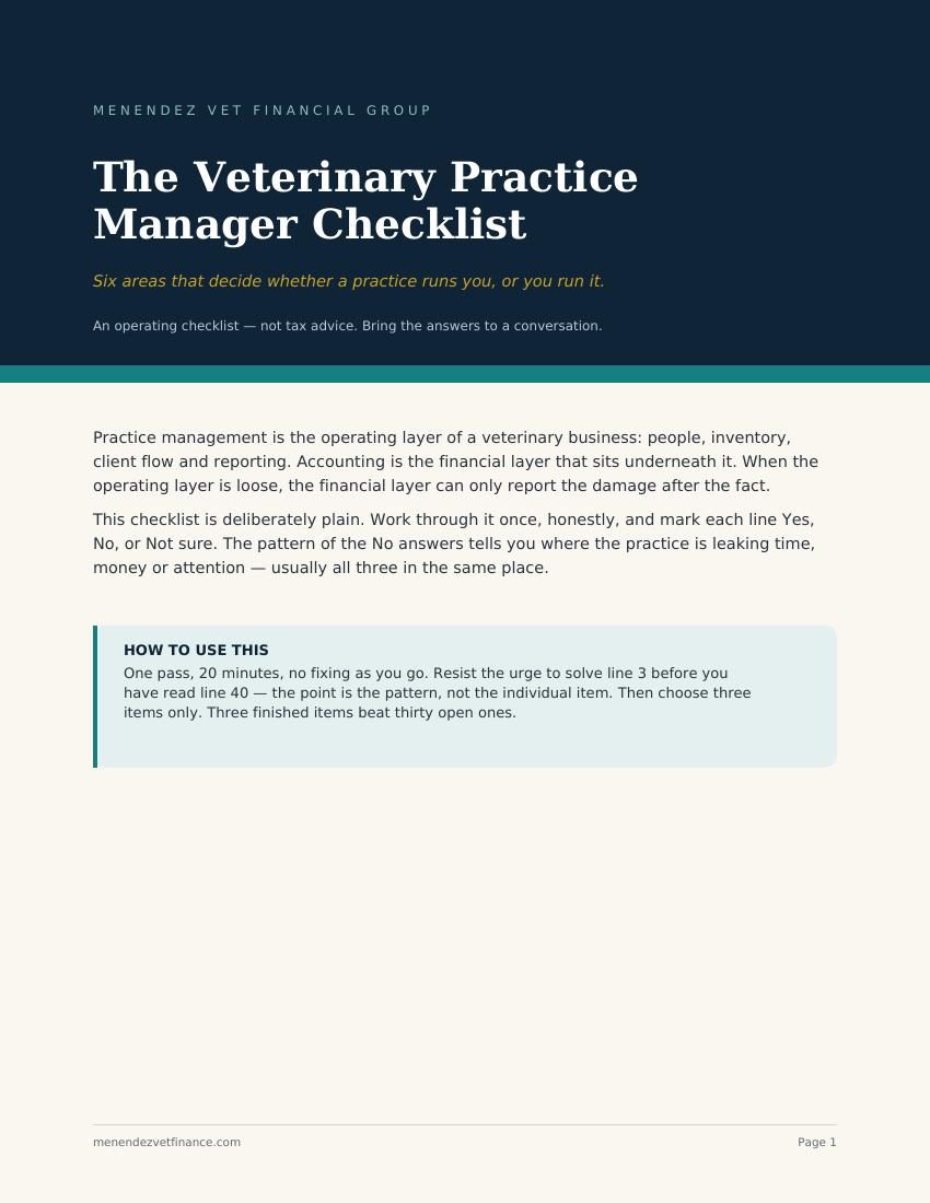 Cover page of The Veterinary Practice Manager Checklist PDF
